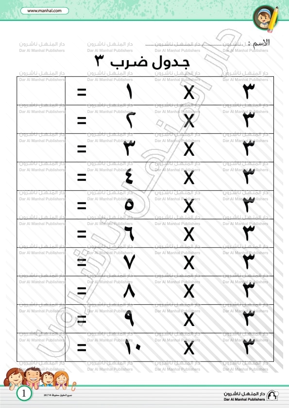 جدول ضرب 03 | الرياضيات اوراق عمل